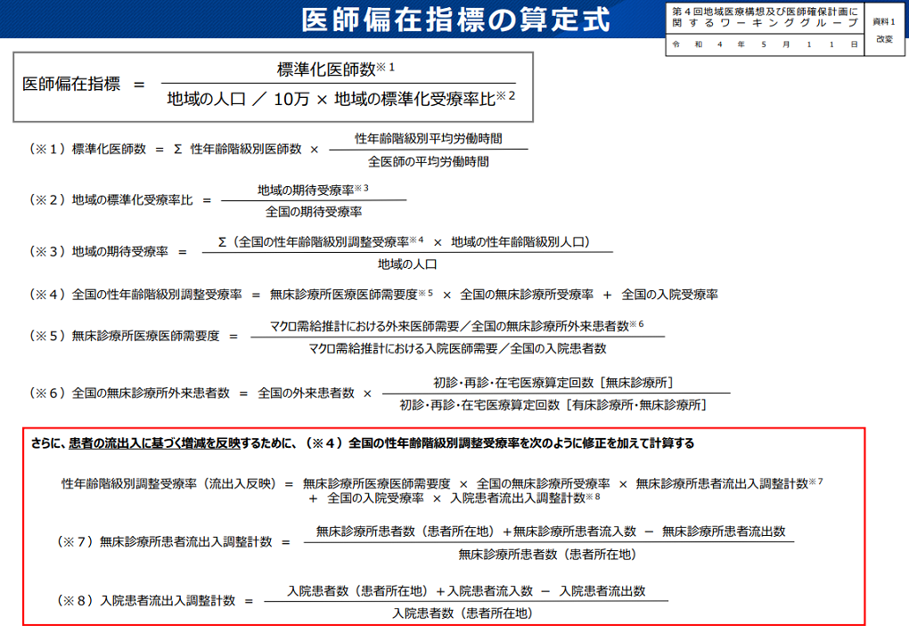 厚生労働省資料_医師偏在指標について_p27医師偏在指標の算定式